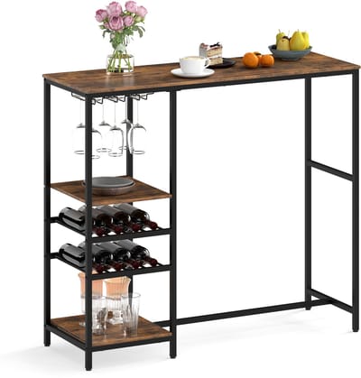COSTWAY Keuken Bartafel met Opbergvakken & Wijnrekken & Glazenhouders Keukentafel Bar