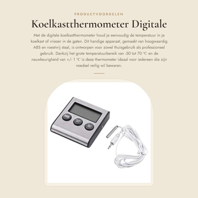 Dailygoods- Koelkastthermometer Digitale LCD - Temperatuurmeter - Nauwkeurig - Magneetsensor - Diepvriezerthermometer - Hoogwaardig ABS en Roestvrij Staal