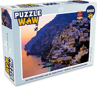 Puzzel Positano aan de Amalfikust tijdens zonsondergang - Legpuzzel - Puzzel 1000 stukjes volwassenen