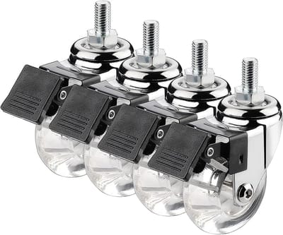 Zwenkwielen Set - Meubelwielen Trolleywielen - Meubels Verplaatsen - Met Remmen Vloerbescherming - 50 mm M8 M10 - Transparant