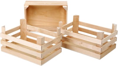 Small Foot - Houten Kratjes Groot 18x12x9,5cm, Set van 3