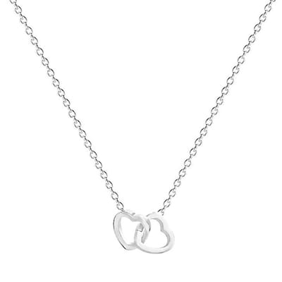 Marama - Ketting Zilver 2 Hearts - 2 hartjes - Verbondenheid - Titanium met Zilver Plating - Cadeau Dames - Nikkelvrij - Liefde