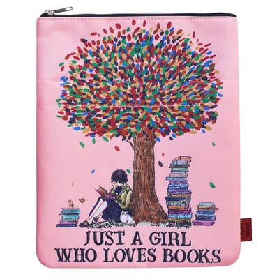 Allecto - Just A Girl Who Loves Books - Boekomslag - Wasbare stof - 28 x 21,6 cm - Cadeau voor boekenliefhebbers - Perfect voor onderweg