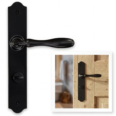 ERGO line Chalet retro deurklink - op langschild, Klassiek Zwart Deurkruk - voor toilet/badkamer TL63-8, WC, Deurklink met schild, krukgarnituur, deurgrepen voor badkamerdeuren, zwart