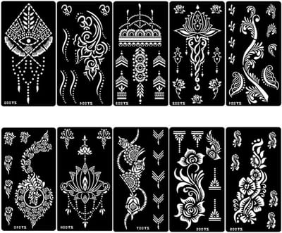 Herbruikbare tatoeagesjablonen - 10 stuks met vlinders, bloemen en geometrische ontwerpen voor handen, perfect voor feestdagen en speciale gelegenheden (11,5x21cm)