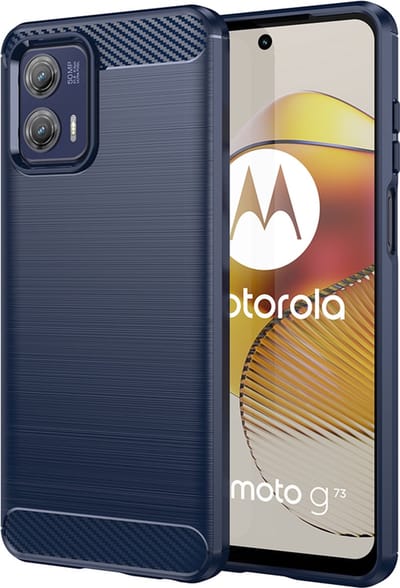 MobyDefend Hoesje - Geschikt voor Motorola Moto G73 - TPU Backcover - Geborstelde Metaal & Carbon-Look - Blauw