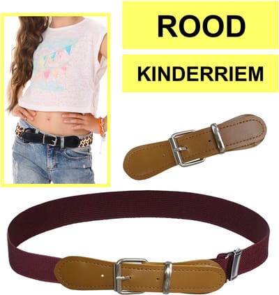 Fako Fashion - Kinderriem Elastisch Oval - Elastische Riem Voor Kinderen - Rekbare Riem - Broekriem - Stretch Riem - Natural - Bordeaux Rood