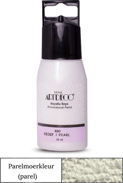 Artdeco Metallic Dimensional Paint, Relief Paint, Dimensional Fabric Paint, 3D Liner - 3D Verf - 3D Paint, Textuurschilderen, Reliëf Schilderen, Metallic Kleuren - Stof, Glas, Keramiek, Karton, Metaal, Papier, Steen - 50 ml-Parelmoerkleur(parel)