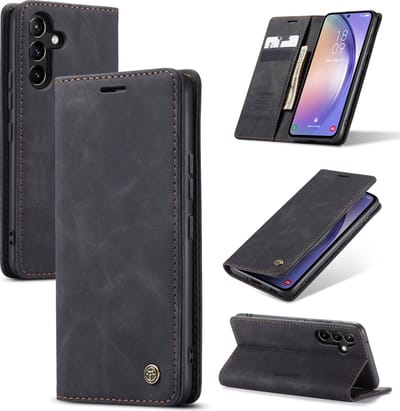 Casemania Hoesje Geschikt voor Samsung Galaxy A15 - Charcoal Gray - Dunne Portemonnee Book Case - Slim Wallet Case met Pasjeshouder
