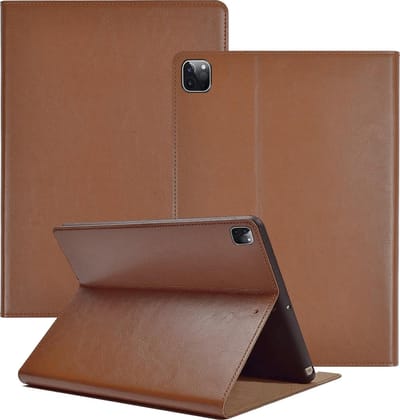 Hoes geschikt voor iPad Pro 2021 12.9 inch - Hoes Leren Case Bruin