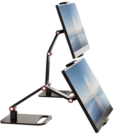 longziming -Faltbare Monitorhalter - Verstelbare Schermstandaard - Dual Arm Bevestiging - 360 Graden Draaibaar - Höhenverstellung - Aluminiumlegierung - Anti Slip - Ergonomisch Werken - 1 Stuk