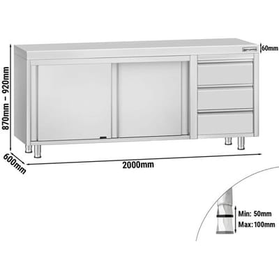 GGM Gastro Edelstahl Arbeitsschrank ECO - 2000x600mm - mit 3 Schubladen rechts Zilver