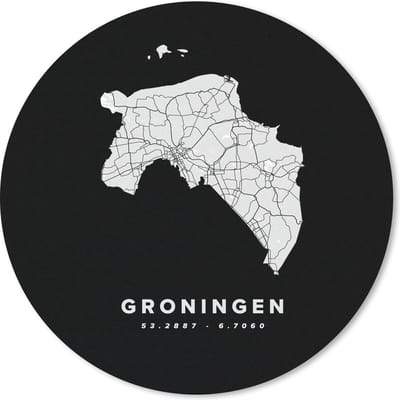 Muismat rond 20x20 cm - Mousepad Groningen - Nederland - Wegenkaart - Ronde muismatten