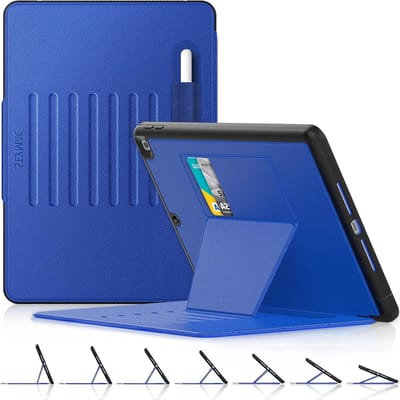 Beschermhoes voor iPad 9e/8e/7e Generatie 10.2 inch - Sterke Magneet, Auto Sleep/Wake, Meerdere Hoekstanden, Pencil Houder en Kaartsleuf, Blauw