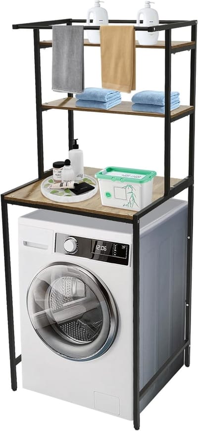 Wasmachinerek - Badkamerrek Opbergrek - Ruimte Besparen - Verstelbare Voetjes - 69x60x1765 cm - Zwart Eiken