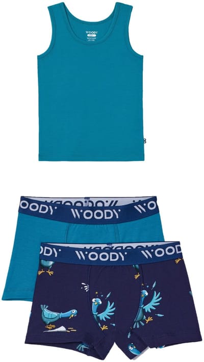 Woody ondergoed set jongens - duif – groen - 1 hemdje en 2 boxers - maat 116