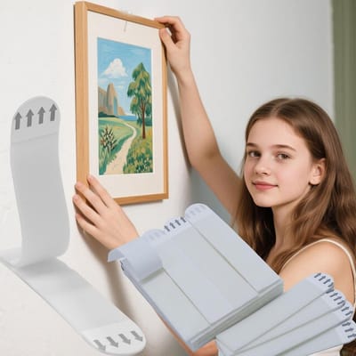 Hang foto's zonder boren - 12 paar zelfklevende strips voor het ophangen van posters en foto's, 9 cm L x 1,9 cm B, zonder schade aan muren