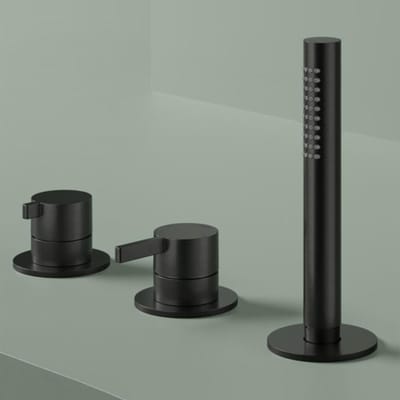 Hotbath Ace Badrandcombinatie Eenhendel Mengkraan met 2-Weg Omstel met Handdouche - Zwart - V01