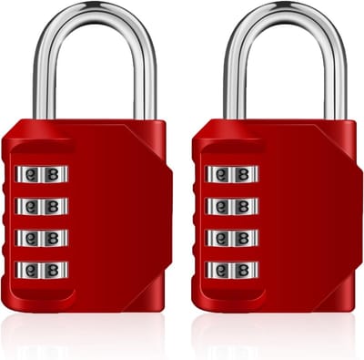 4 Digit Cijferslot, Weerbestendig en Vorstbestendig, Robuuste Veiligheidsloten voor Schuur, School en Gym (2 Stuks, Rood)
