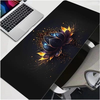 Grote Muismat - Bureau Mat - Comfortabel Werken - Zwarte Gouden Lotus - 100x50cm - Zwart