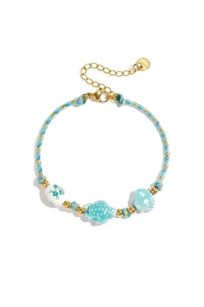 Armband met schildpad en schelp kralen en touwmotief groen