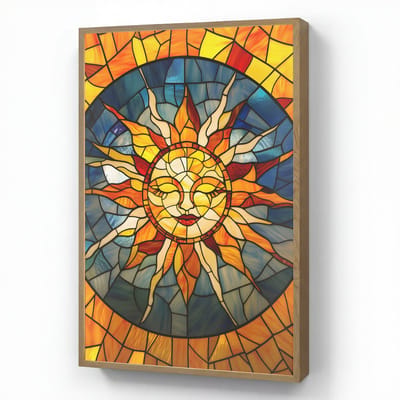 Wandlamp 60x90 cm - Oplaadbaar - Mozaïek - Zon - Geel - Cirkel - Wandlampen binnen woonkamer - Slaapkamer lamp - Decoratieve nachtlamp - Vloerlamp draadloos