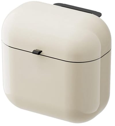 Huisvuilnisbak met deksel op de wand, 9 liter touch keuken badkamer vuilnisbak, waterdichte ovale vuilnisbak, geschikt voor smalle ruimtes, onder de wastafel, kasten (beige wit)