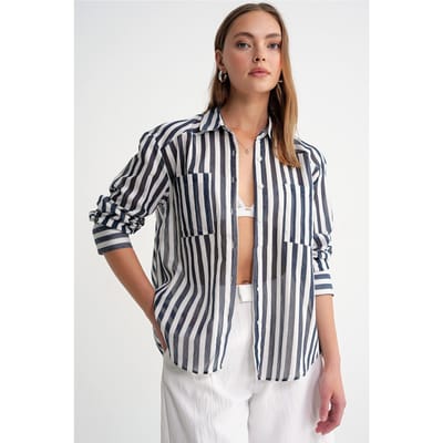 Gestreepte Poplin Shirt met Zak