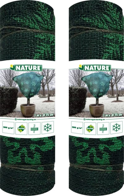 Nature plantenhoes jute - 2x - H100 x D75 cm - groen wintermotief - anti-vorst planten beschermhoes