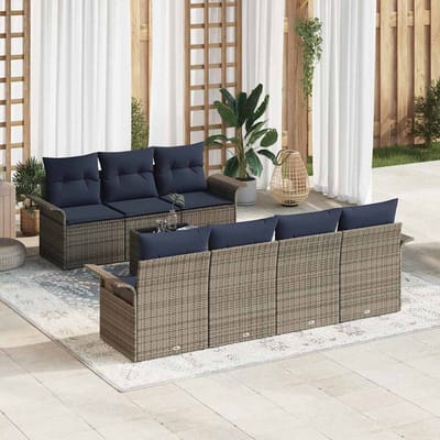 vidaXL - Tuinbank - Set - 8 - st - Grijs - en - Marineblauw - poly - rattan