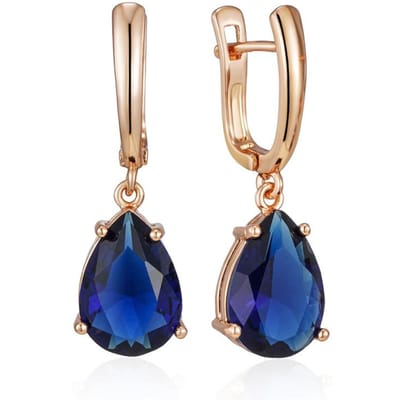 Nouvelles Boucles d'Oreilles Pendantes Longues Bleu Foncé Goutte d'Eau Pour Femmes Couleur Or Rose Zircon Naturel Boucles d'Oreilles de Mariage Bijoux Quotidien beige
