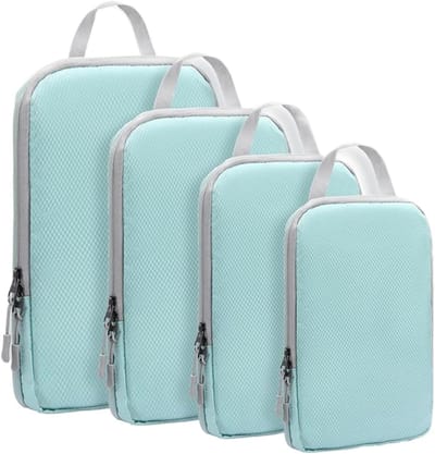 Reis Kleding Organizers - Opbergzakken Koffers - Ruimte Besparen - Compressie Ontwerp - 4 Maten Set - Lichtblauw