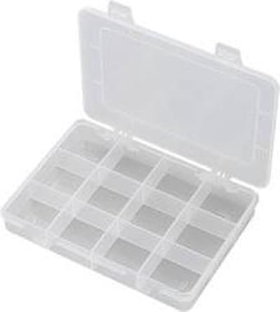 TRU COMPONENTS E-110 Assortimentsdoos (l x b x h) 184 x 124 x 25 mm Aantal vakken: 12 Vaste onderverdeling Inhoud 1 stu