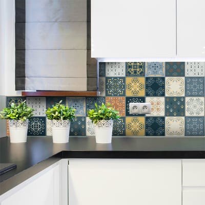 Zelfklevende tegelmuurstickers voor keuken en badkamer - 15 tegelstickers, Azulejos Rio Cuarto-stijl - 15 stickers, 15x15 cm