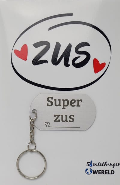 Super zus Sleutelhanger inclusief kaart - zus cadeau - cadeaupakket - verjaardag - Leuk kado voor je zus om te geven - 2.9 x 5.4CM