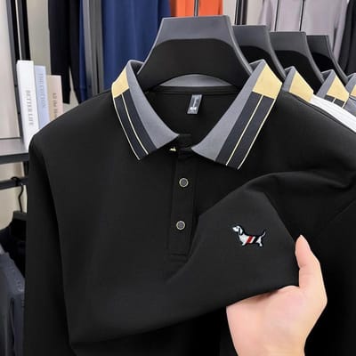 Polo pour homme T-shirt à manches longues avec imprimé chien exquis Arrivage Automne Polyvalent pour le travail et le quotidien Vêtements pour homme 4XL noir