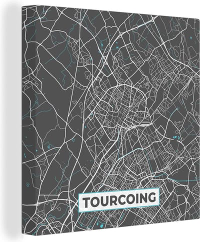 Canvas Schilderij Tourcoing - Frankrijk - Stadskaart - Kaart - Plattegrond - 20x20 cm - Wanddecoratie