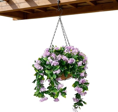 Kunstbloemen mand - Hangplant decoratie - Buiten decoreren - Realistische look - 40 cm - Lila