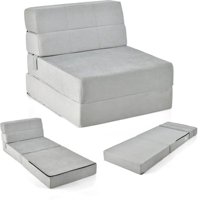 COSTWAY 3-in-1 opvouwbare slaapbank, vouwmatras, schuim, extra dik (15 cm), slaapbed, vloermat, vouwmatras, gastenmatras met afneembare en wasbare overtrek, 190 x 71 x 15 cm, grijs