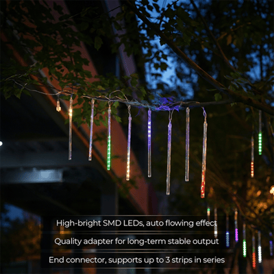 M.TK MOVETECK M.TK Meteor Shower Lichtslangen met 8 buizen, 192 LED’s vallende regendruppel lichtslinger, waterdicht ijspegel sneeuwval verlichting