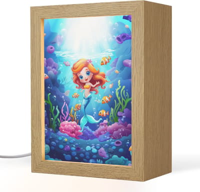 Nachtlampje 15x20 cm - Kinder lampje - Zeemeermin - Onderwaterwereld - Vissen - Oceaan - Tafellamp kinderkamer - Slaapkamer lamp - Bedlamp kinderen - Kinderlampje stopcontact - Wandlamp babykamer - Nachtlampjes