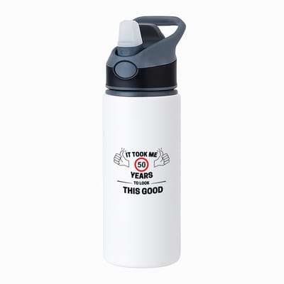 Hacebo® - hoera 50 jaar waterfles met rietje zwart - Verjaardag cadeau - Papa - Mama - Collega - Grappige tekst - water fles - 650ML