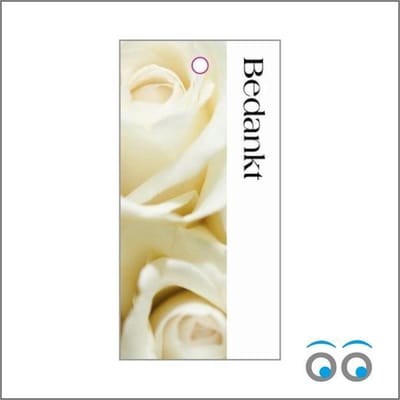 Luxe Bloemenkaartje - Cadeaukaartje - 20 Stuks - Bedankt Kaartjes - Witte Rozen - 10x5cm - Met Boorgaatje