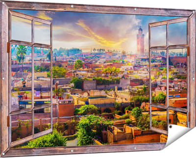 Gards Tuinposter Doorkijk Medina van Marrakesh in Marokko - 150x100 cm - Tuindoek - Tuindecoratie - Wanddecoratie buiten - Tuinschilderij
