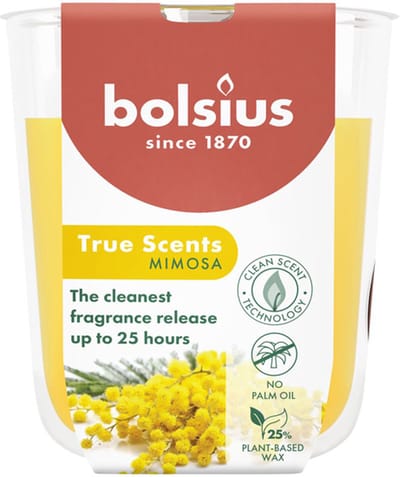 6 stuks Bolsius geurglas mimosa geurkaarsen 80/73 (25 uur) True Scents