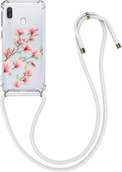 kwmobile telefoonhoesje geschikt voor Samsung Galaxy A40 - Hoesje met telefoonkoord - Back cover voor smartphone - Case in poederroze / wit / transparant
