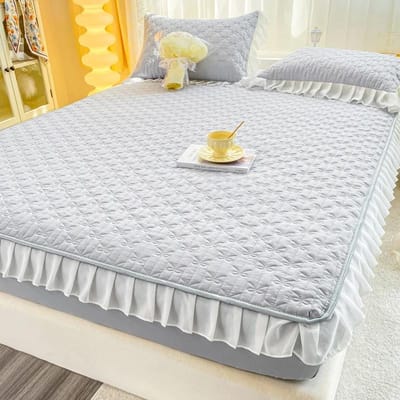 Eenpersoons Tweepersoons Volledig Queen King Katoen Matrasovertrek met Elastische Band Antibacterieel Hoeslaken Zonder Kussensloop only 2pc pillowcase gray
