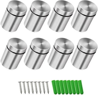 8-delige set schroefnagels voor het bevestigen van borden, glas en standoff houders - ideaal voor wandmontage en fixatie (Zilver 18 x 26mm)