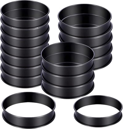 Bakringen Set - Muffin Vormen - Bakken van Eieren - Dubbel Rand Ontwerp - 4 en 3.4 Inch - Zwart