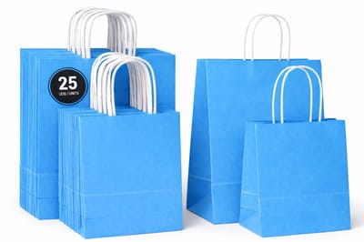 50x blauwe papieren draagtassen kraft – 2 formaten 18x8x22 cm & 22x10x28 cm – cadeautasjes papier met handvat blauw